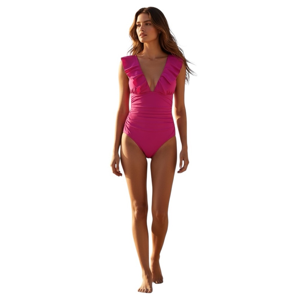 NWT J. Crew Ruched Ruffle One-Piece Swimsuit in Radiant Fuchsia